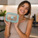 LLEVÁ 5 PAGÁ 3] Recipientes Herméticos de Vidrio Templado con Tapa de Sellado al Vacío + 5 Vasos de Vidrio Fumé