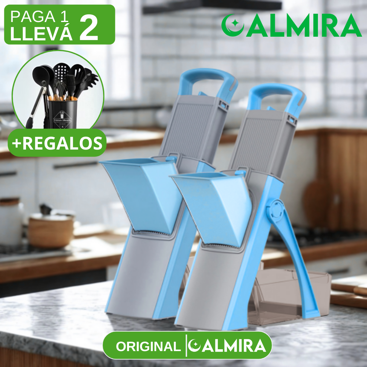 [Llevá 2 Pagá 1] Cortador de Verduras Multifuncional en Acero Inoxidable con Hoja Ajustable +REGALO: Kit de Utensilios de Cocina
