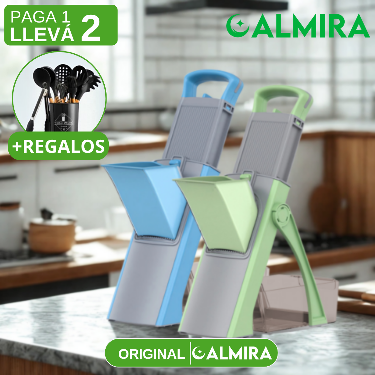 [Llevá 2 Pagá 1] Cortador de Verduras Multifuncional en Acero Inoxidable con Hoja Ajustable +REGALO: Kit de Utensilios de Cocina