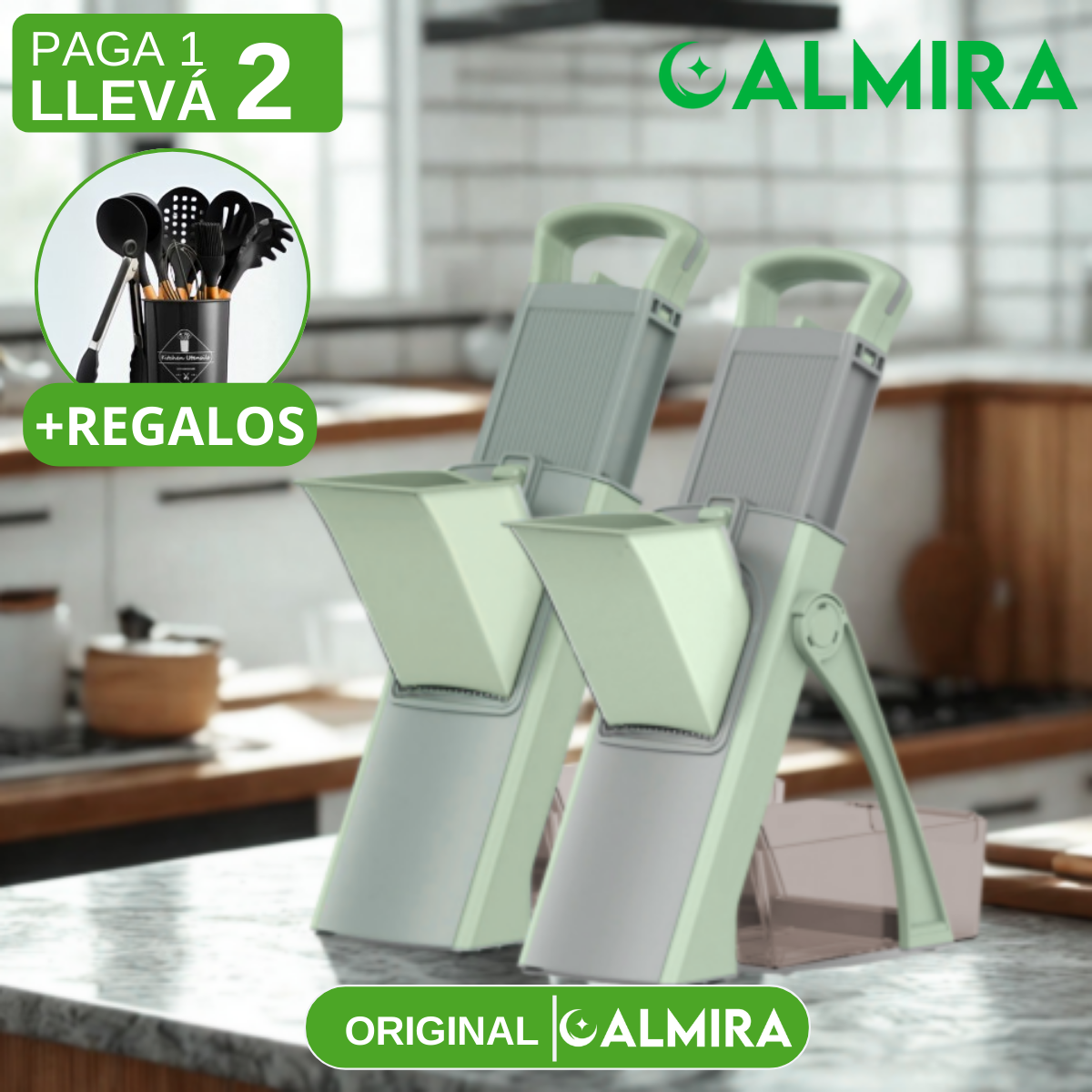 [Llevá 2 Pagá 1] Cortador de Verduras Multifuncional en Acero Inoxidable con Hoja Ajustable +REGALO: Kit de Utensilios de Cocina