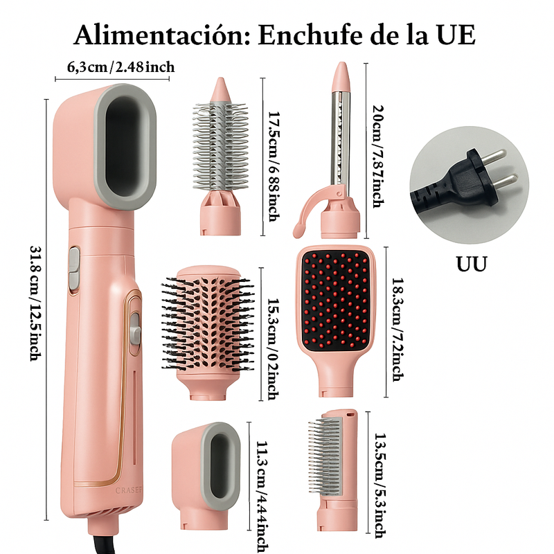 Cepillo Secador y Alisador BeautyHair 5 en 1 Bivolt Rose (¡Cabello liso y seco en menos de 10 minutos!) +REGALOS: Aceite Capilar y Sérum Anti Frizz