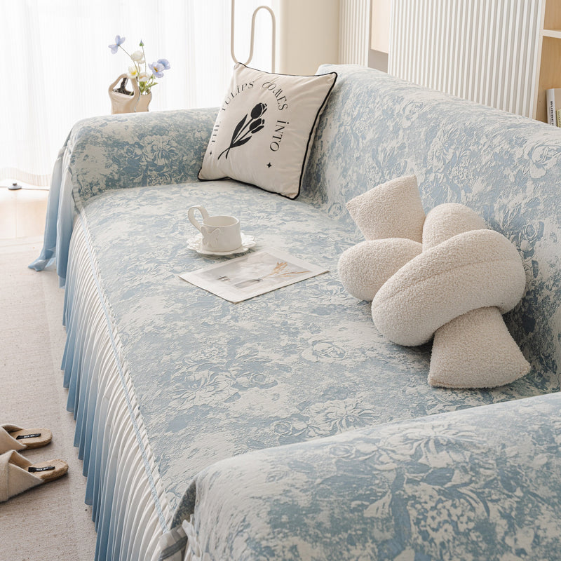 [Llevá 2 Pagá 1] Funda para Sofá Vera de Algodón y Viscosa con Estampa Elegante y Faldones Laterales +REGALO: 2 Almohadas