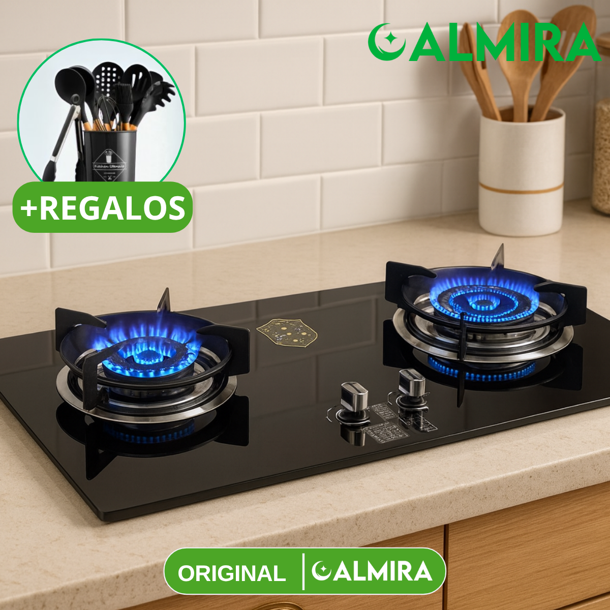 Cocina Portátil de 2 Hornallas en Vidrio Templado Eléctrica (Portátil y Económica) +REGALOS: Kit de Utensilios de Cocina