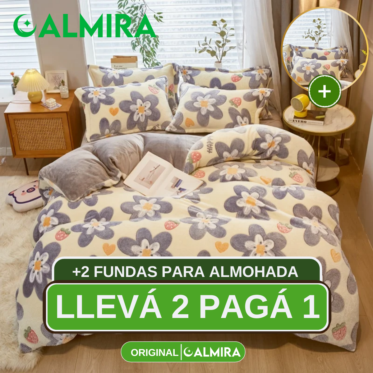 [Llevá 2 Pagá 1] Juego de Ropa de Cama en Algodón y Lana + REGALO: 2 Fundas para Almohada