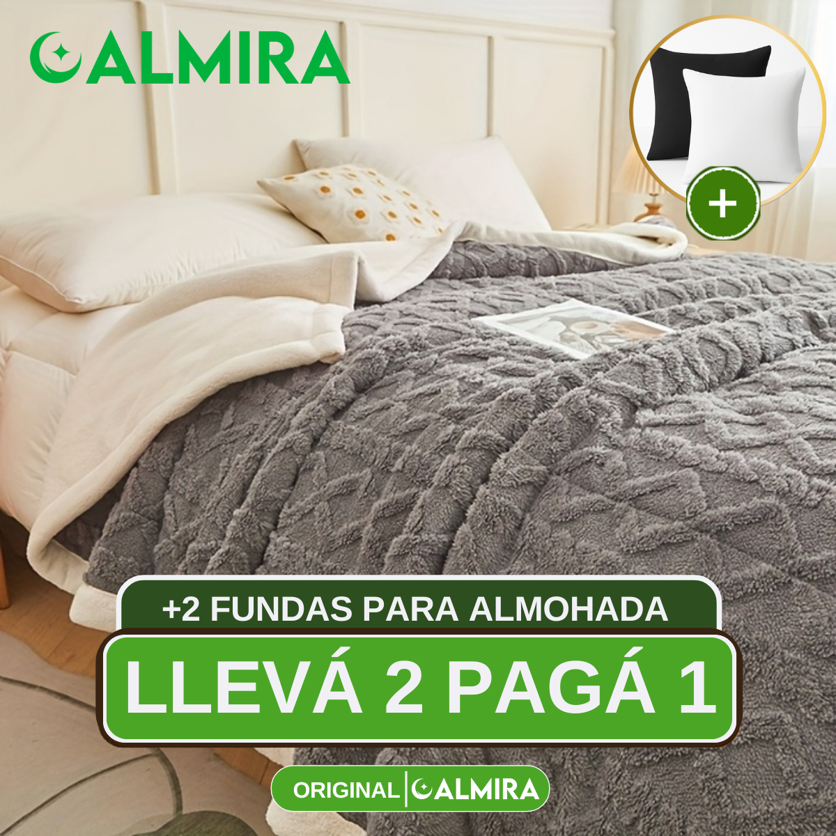 [Llevá 2 Pagá 1] Edredón en Lana Suave con Diseño en Relieve + REGALOS: 2 Fundas para Almohadas
