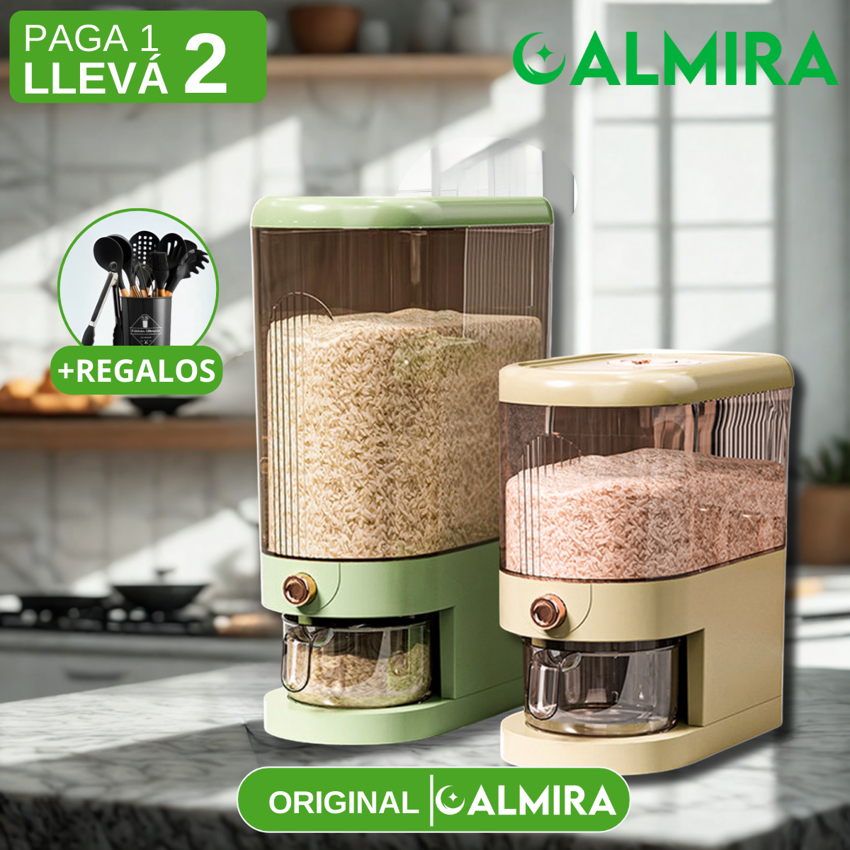 [Llevá 2 Pagá 1] Dispenser Organizador de Cocina Multifuncional con Medidor + REGALO: Kit de Utensilios de Cocina