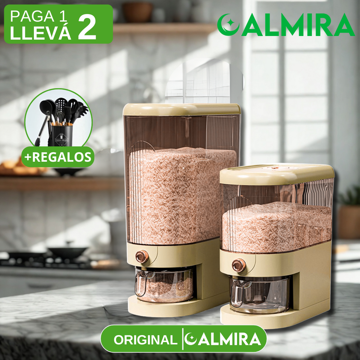 [Llevá 2 Pagá 1] Dispenser Organizador de Cocina Multifuncional con Medidor + REGALO: Kit de Utensilios de Cocina