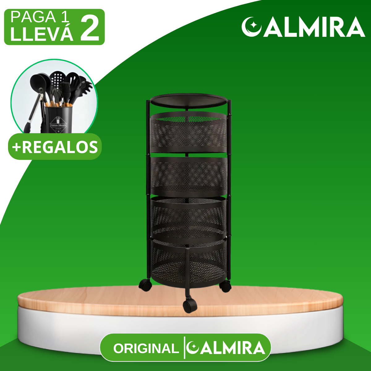 [Comprá 1 Llevá 2] Frutera Articulada de Acero Inoxidable Giratoria de 3/4/5 Niveles +REGALO: Kit de Utensilios de Cocina