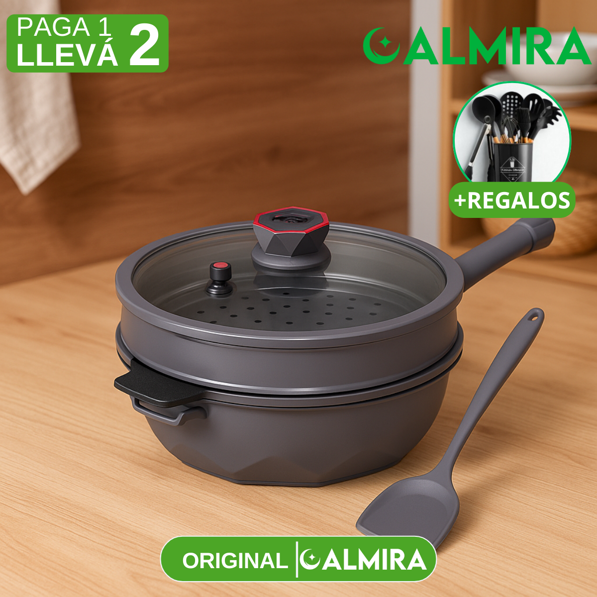 [Llevá 2 Pagá 1] Sartén Antiadherente Premium con Revestimiento Duradero, Cocción Uniforme y Limpieza Fácil + REGALO: Kit de Utensilios