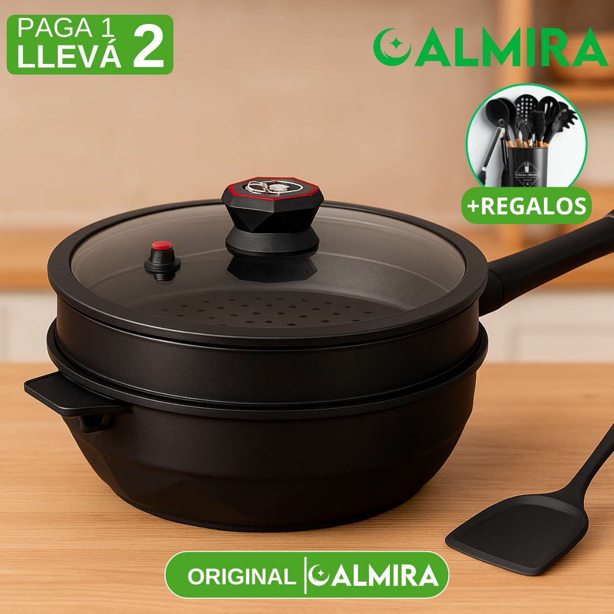 [Llevá 2 Pagá 1] Sartén Antiadherente Premium con Revestimiento Duradero, Cocción Uniforme y Limpieza Fácil + REGALO: Kit de Utensilios