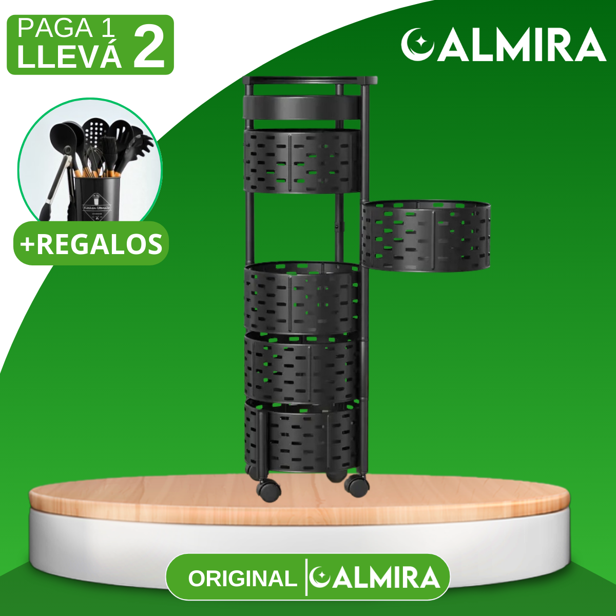 [Comprá 1 Llevá 2] Frutera Articulada de Acero Inoxidable Giratoria de 3/4/5 Niveles +REGALO: Kit de Utensilios de Cocina
