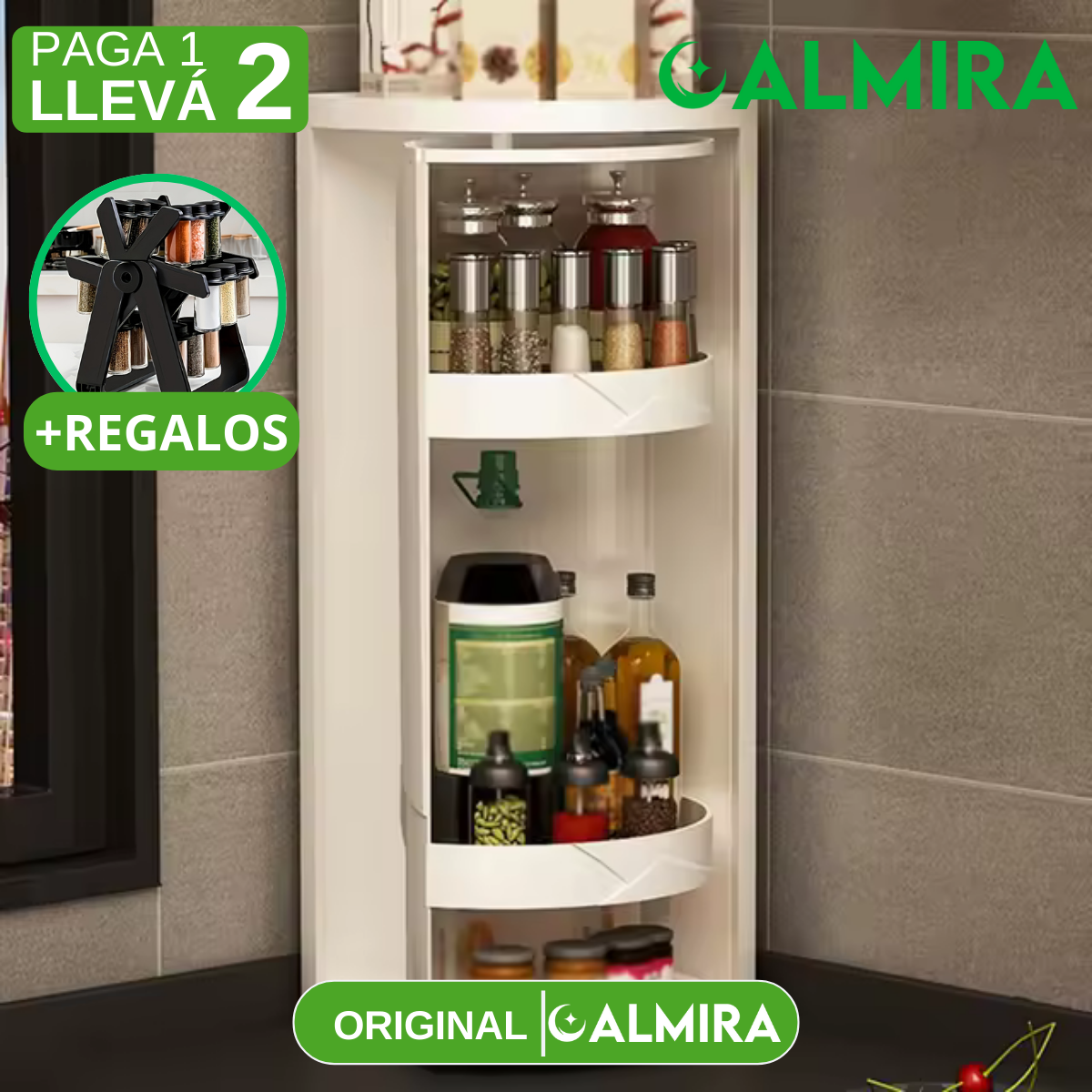 [Llevá 2 Pagá 1] Armario Organizador Portátil Giratorio de 3 Niveles +REGALO: Porta especiero
