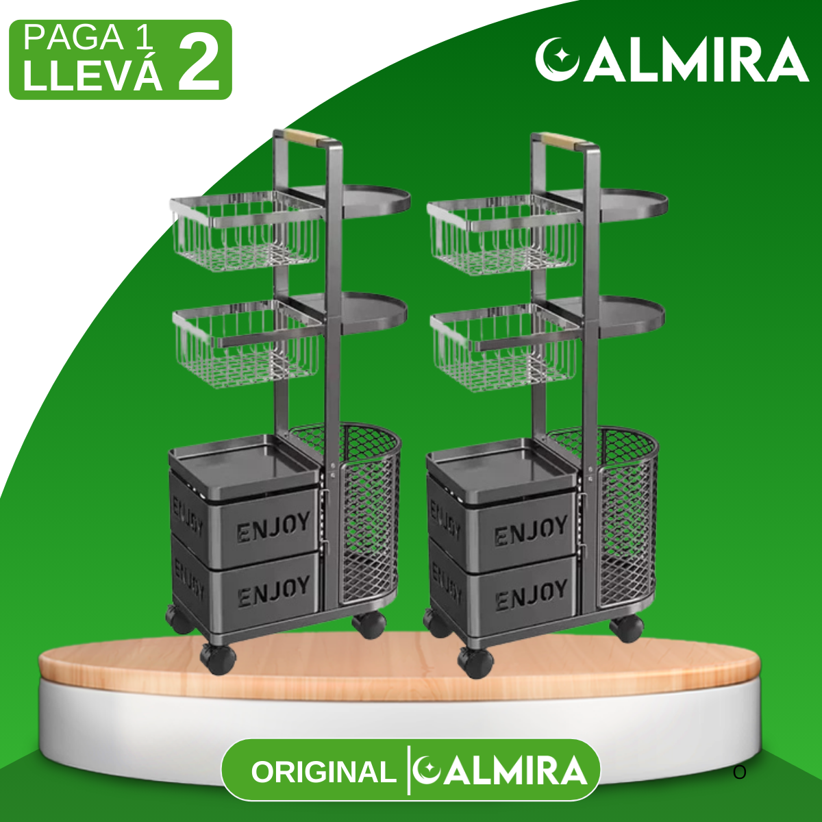 [Llevá 2 Pagá 1] Frutera Organizadora Inox Multiuso con Rueditas 5 Niveles y Canastos Deslizantes
