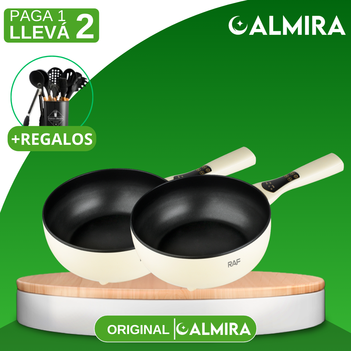 [Llevá 2 Pagá 1] Sartén Eléctrica Multifuncional Antiadherente con Calentamiento Rápido y Regulación de Temperatura +REGALO: Kit de Utensilios