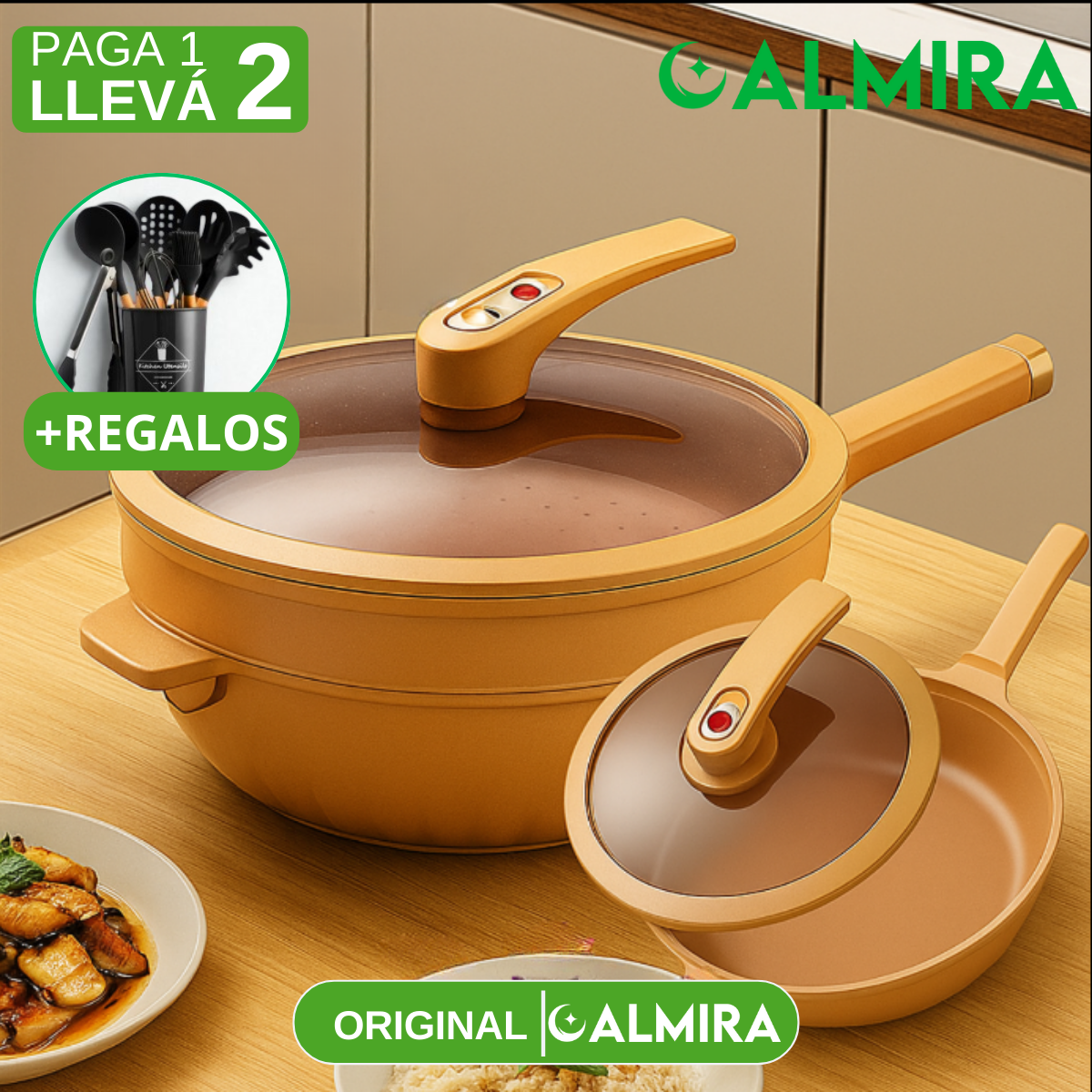 [Llevá 2 Pagá 1] Frigideira Multifuncional en Cerámica y a Prueba de Explosiones +REGALO: Kit de Utensilios