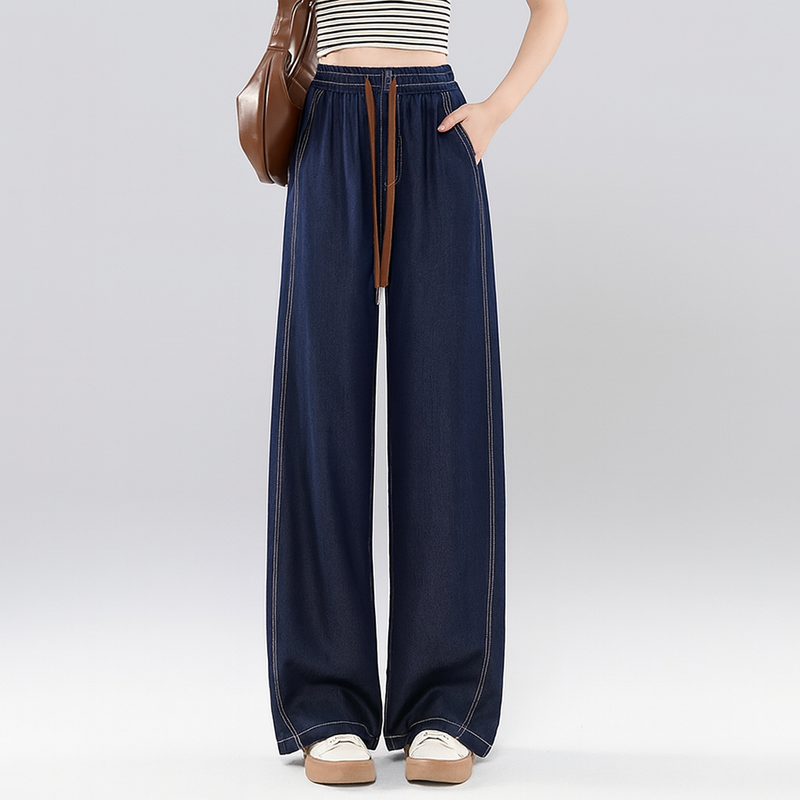 [Llevá 3 Pagá 2] Jean Femenino Aline Wide Leg con Cintura Elástica y Caída Moderna (¡Look moderno y casual!)