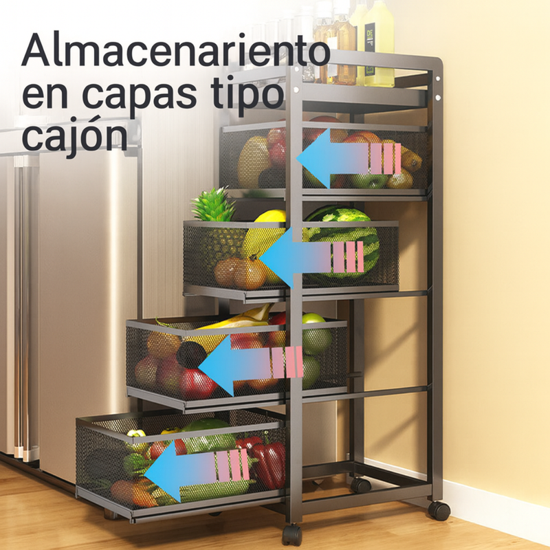 [Llevá 2 Pagá 1] Frutera y Organizador SmartRack con Rueditas (Almacenamiento Inteligente y Diseño Sofisticado!)