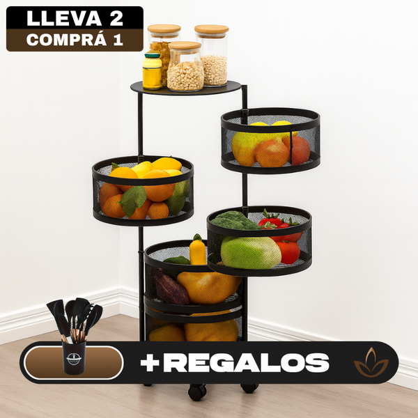 [Comprá 1 Llevá 2] Frutera Articulada de Acero Inoxidable Giratoria de 3/4/5 Niveles +REGALO: Kit de Utensilios de Cocina