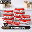 Kit de 10 Frascos Herméticos de Vidrio Templado con Tapa Sellada y Trabas + REGALO: Kit de Utensilios de Cocina