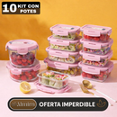 Kit 10 Potes Herméticos Antibacterianos de Vidrio Templado con Tapa de Alta Sellación