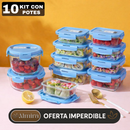 Kit 10 Potes Herméticos Antibacterianos de Vidrio Templado con Tapa de Alta Sellación